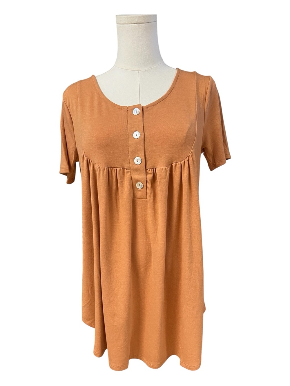 NWOT Zenana Orange Yoke Shirring Top Shell Button Detail | Size S